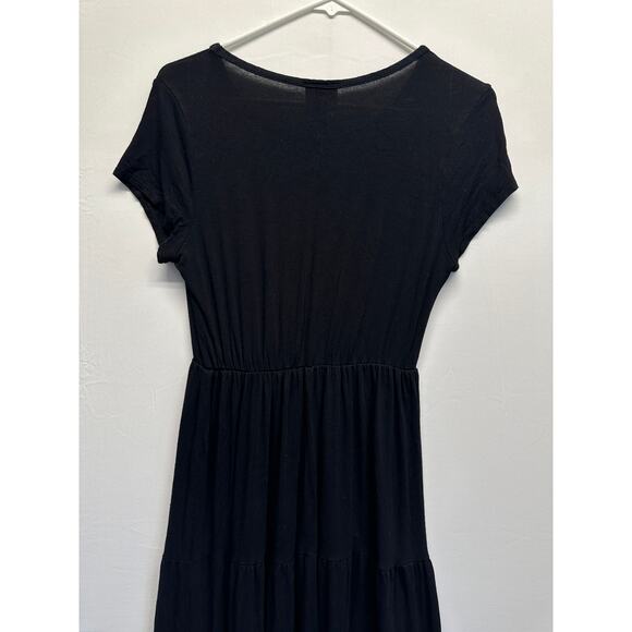 Olivia Rae Black Dress XL Midi Super Soft Jersey Knit Layers Cap Sleeve Cottage - Picture 8 of 9